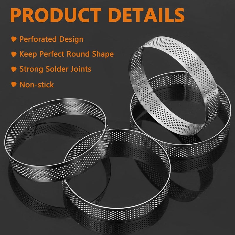 Aringfes 10 Pcs 4 Inch 304 Stainless Steel Tart Ring, Heat-Resistant Perforated Cake Mousse Ring, Round Ring Baking Doughnut Tools (10cm) - Image 5